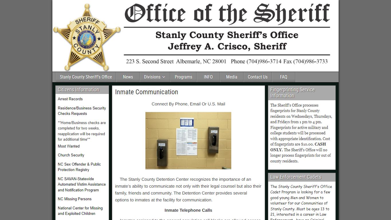 Inmate Communication – Stanly County Sheriff's Office